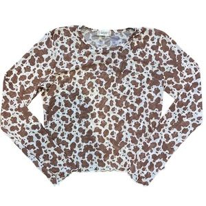 Altar’d State Mesh Lettuce Trim Cow Print Top | M